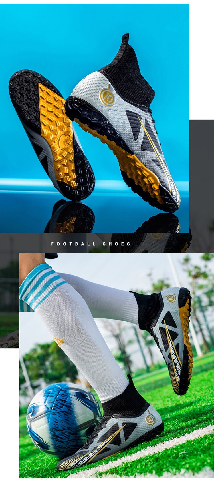 World Cup Football Shoes Men's High Top Long Spike Lawn Broken Spike Youth Student Competition Training Shoes