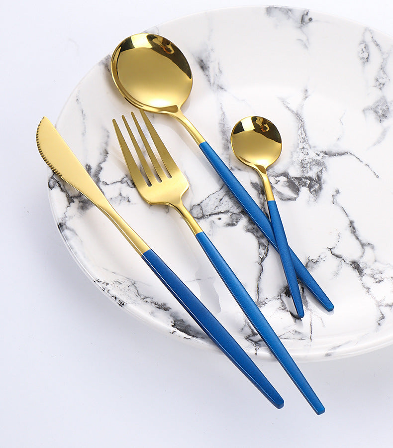 Hot-selling Portuguese Stainless Steel Tableware24Set of Western Dining gold Steak Knife Fork Spoon Gift Box Set