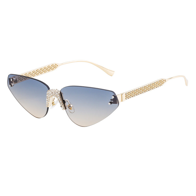 New European and American Fashion Frameless Sunglasses with Rhinestones for Women Outdoor Street Style Sunglasses Women Sun Protection Wholesale shades