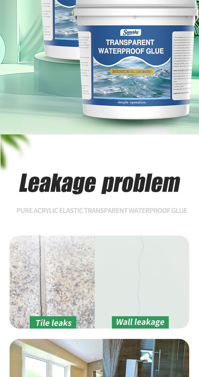 Transparent Waterproof Adhesive Coating for Interior and Exterior Walls, Roofs, Bathrooms, Windowsills, Leak Repair, Odorless, No Wall Damage