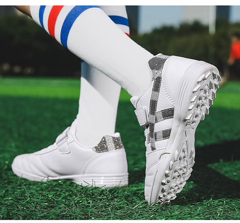 New football shoes for men and women with Velcro for children TF Broken Nail Style Youth Student Grassland Flat Training Shoes