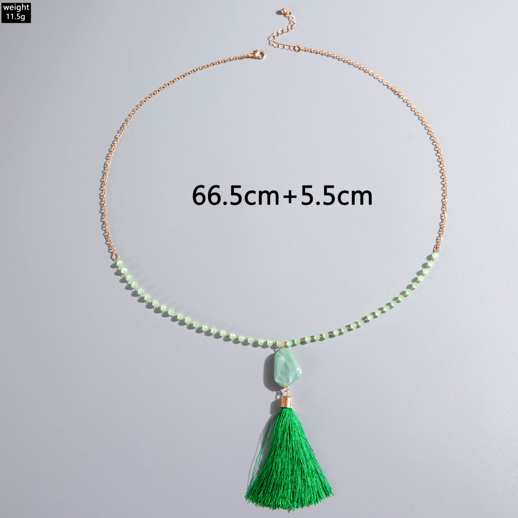 Simple Colorful Beaded Tassel y Chain Necklace Elegant Versatile Diamond-Studded Sweater Chain Jewelry