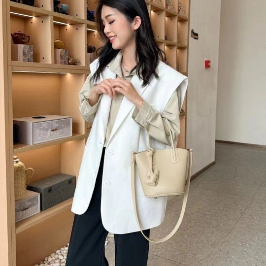 Korean Style Basket Handbag for Women, Versatile Bucket Crossbody Bag, Spring and Autumn Textured Trendy Shoulder Bag for Women