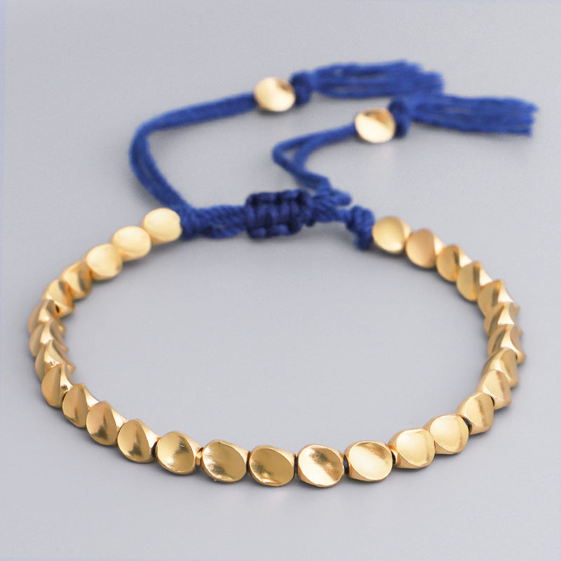 Women's Braided Rope Bracelet with Irregular Copper Beads, European and American Style, Adjustable Tassel Bracelet