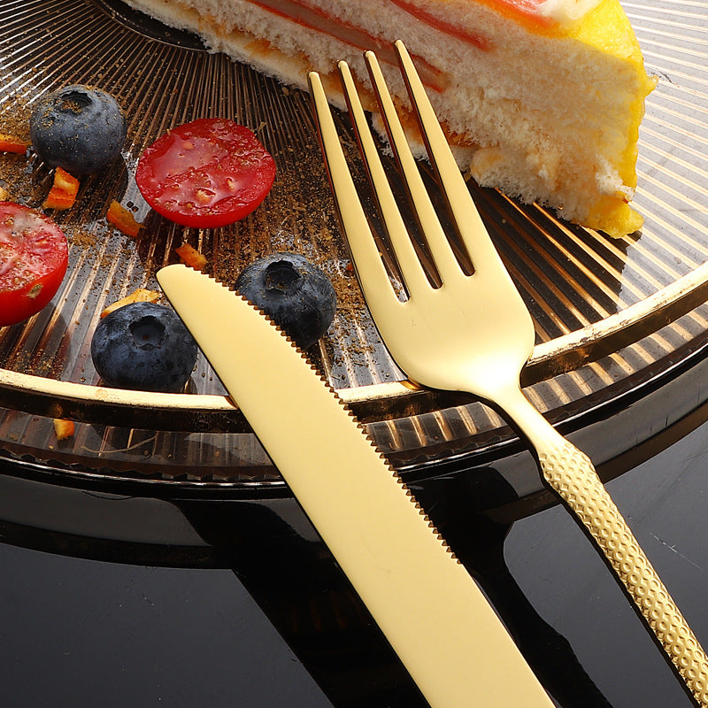 201Stainless steel tableware hotel high-end cutlery set24Set of Restaurant Star Point Steak Knife and Fork Set