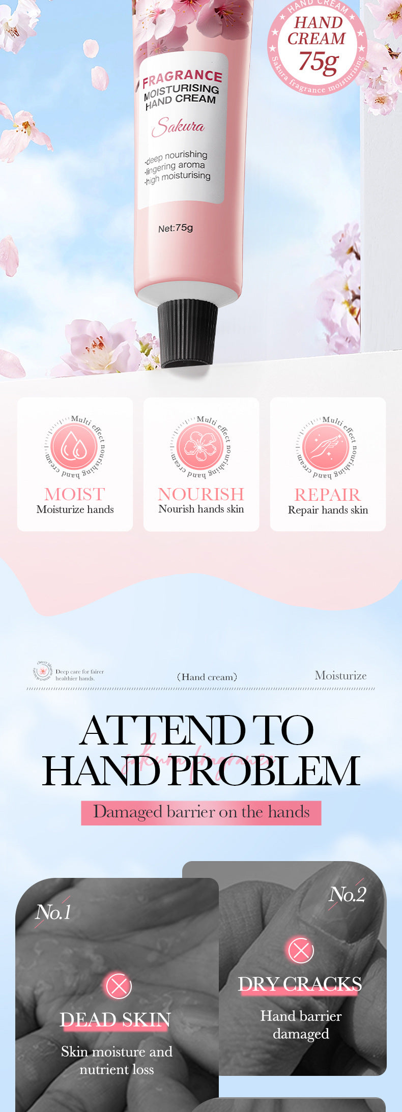 Sakura Moisturizing Hand Cream BIOAOUA Autumn and winter non-sleep moisturizing hand cream cross-border foreign trade wholesale