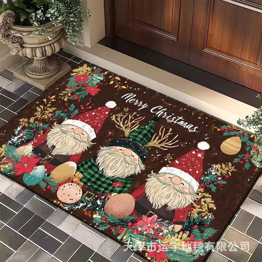Carpet Crystal Velvet Christmas Floor Mat Cartoon Holiday Decoration Entry Door Floor Mat Dirty Resistant Foot Mat