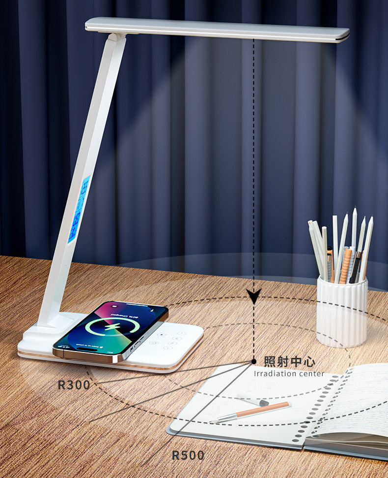 Amazon’s hottest eye protection desk lamp with wireless charging15W Desk Lamp with Clock Touch Dimming Bedroom Reading Lamp