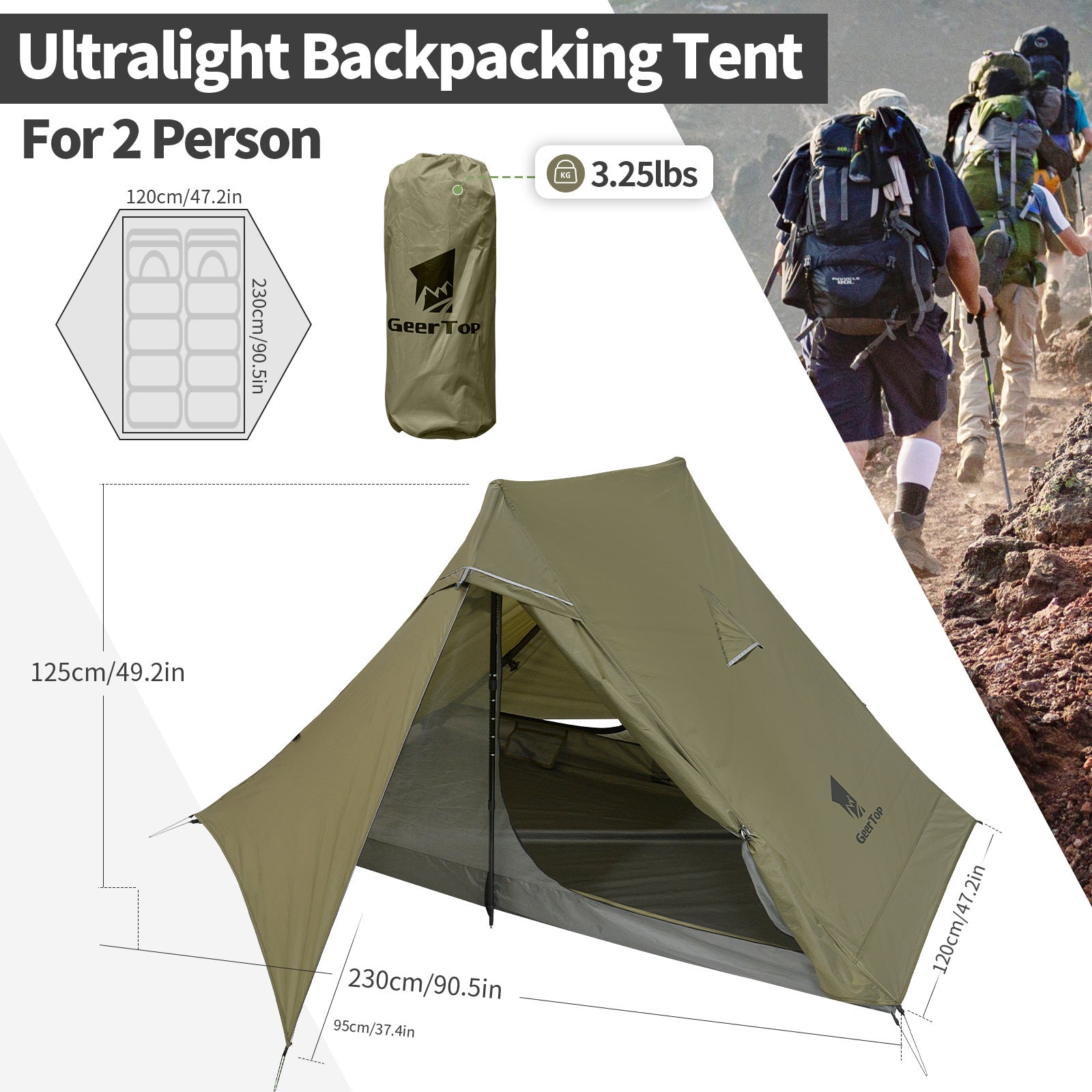 Jituo Lightweight Tent Outdoor Portable Hiking Mountaineering Tent Rainproof Non-Stuffy Ultra-Light Camping Tent for Two Persons