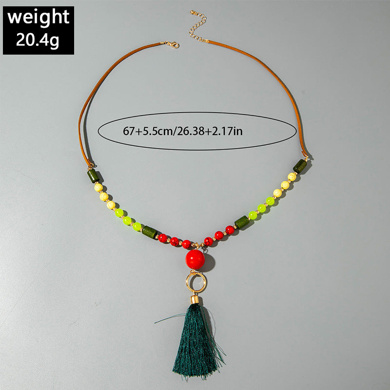 European and American Retro Turquoise Pendant Sweater Chain Design Heart-shaped Women's Autumn Winter Long Tassel Y Type Necklace