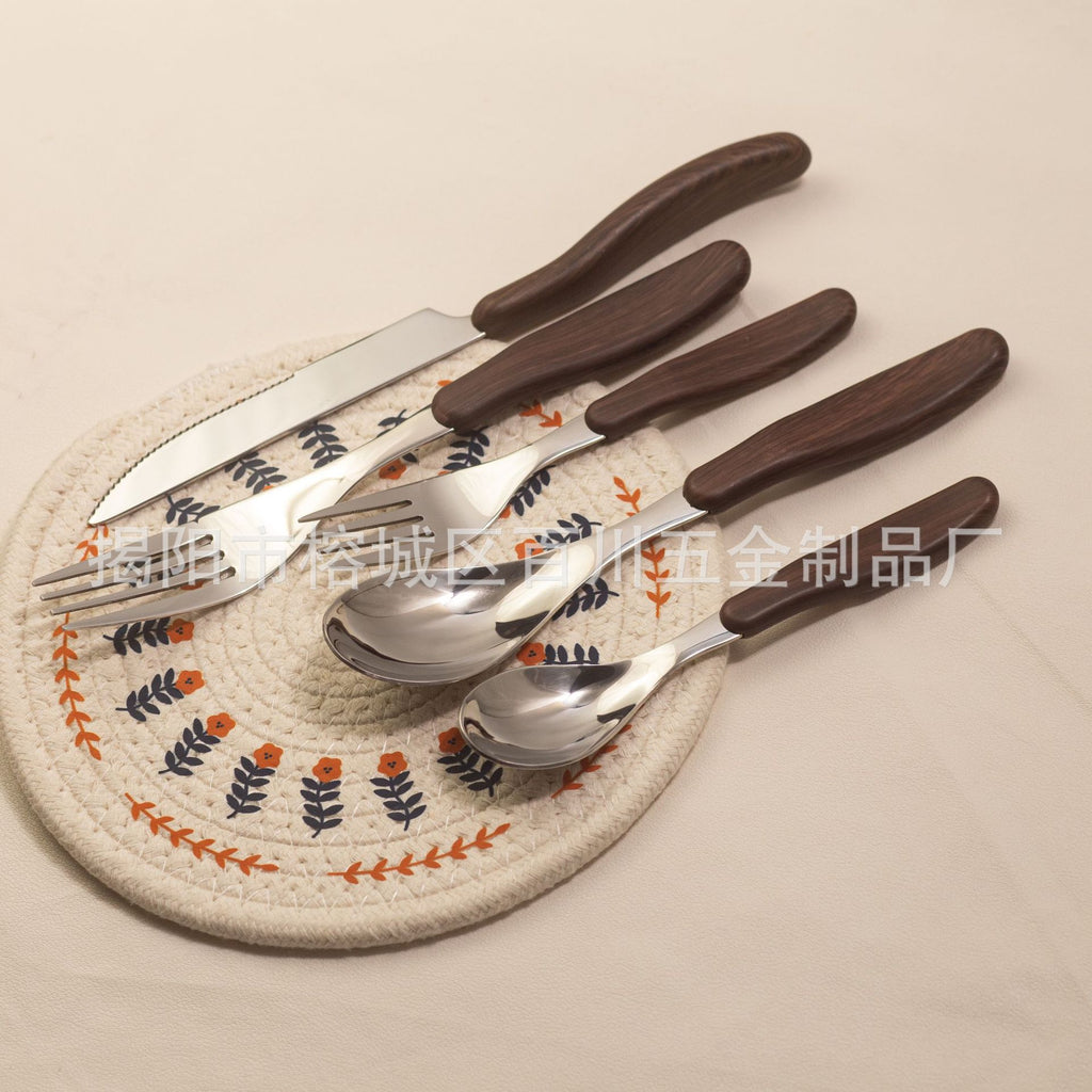 18-10Stainless Steel Price Control8.9！Western Tableware Set Imitation Wood Grain Handle Dinner Knife Spoon Fork Dessert Spoon Fork