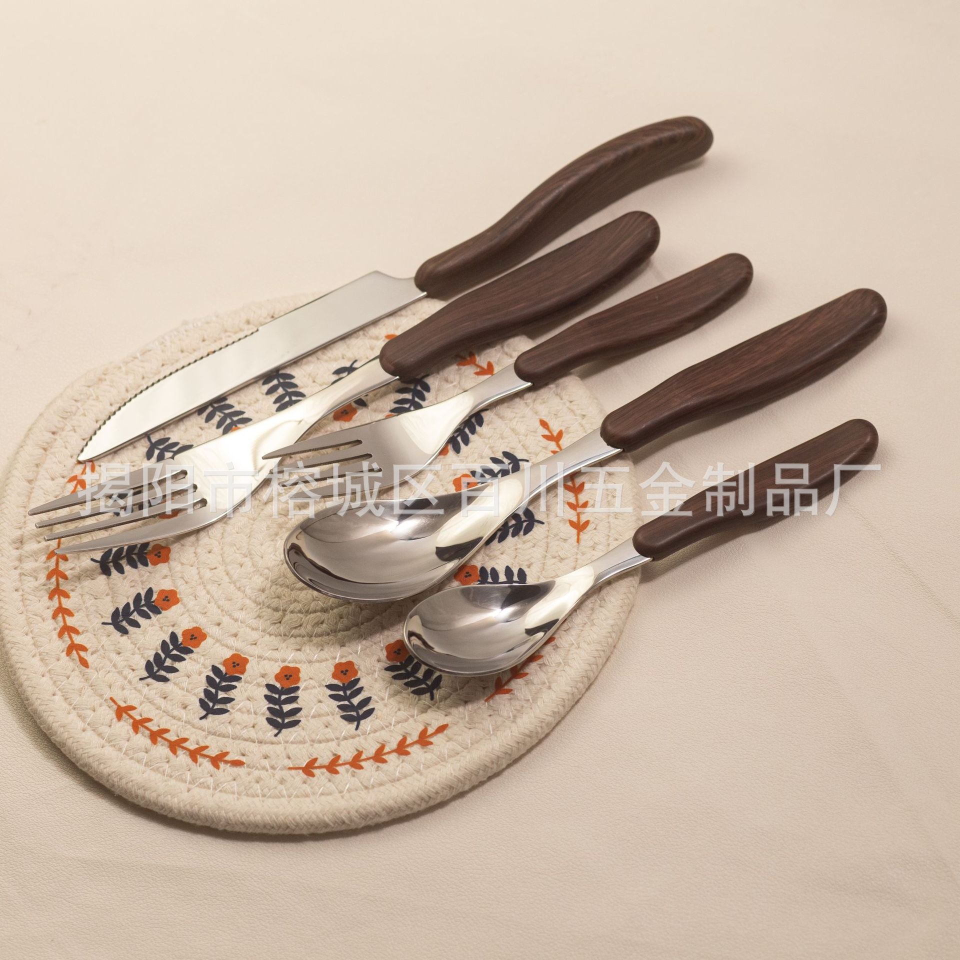 18-10Stainless Steel Price Control8.9！Western Tableware Set Imitation Wood Grain Handle Dinner Knife Spoon Fork Dessert Spoon Fork