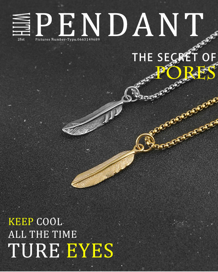 In Stock Stainless Steel Feather Personality Simple Necklace Niche ins Clavicle Chain Sweater Chain Titanium Steel Pendant