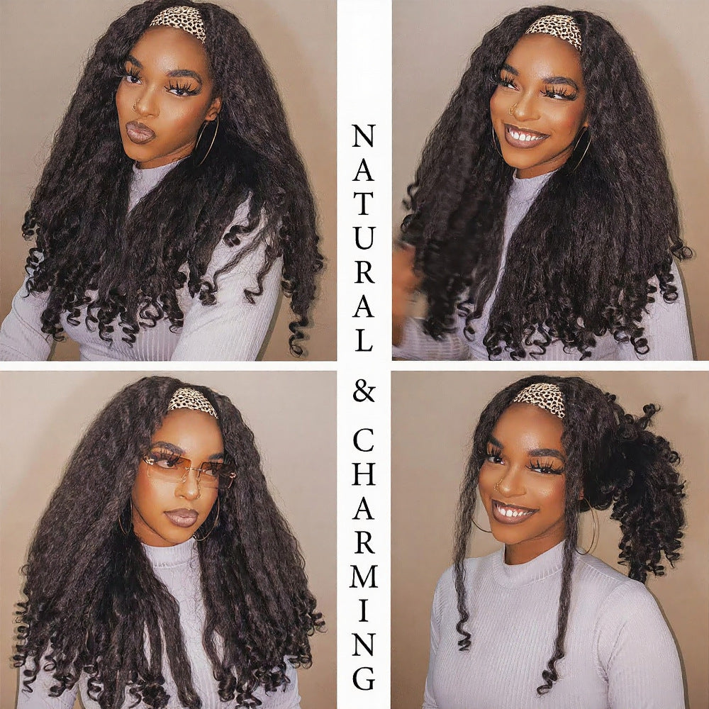 Africa YAKI Straight Hair with Curly Ends Synthetic Wig V High-Temperature Fiber Wig with Hollow Top