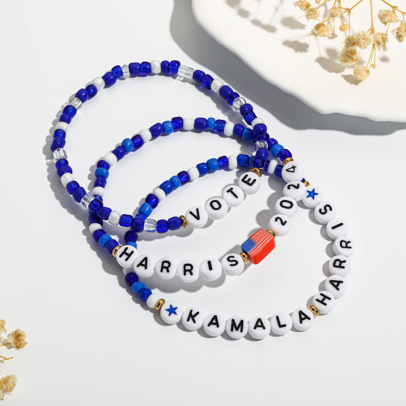 24New Year's Beaded Bracelet Harris Red White Blue Bracelet Set European and American Women's Election VOTE Bracelet