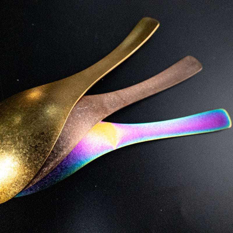 Pure Titanium Spoon Household Uncoated Ice Flower Craft Outdoor Pure Titanium Soup Spoon Hot Pot Wide Spoon High Temperature Coloring Titanium Soup Spoon