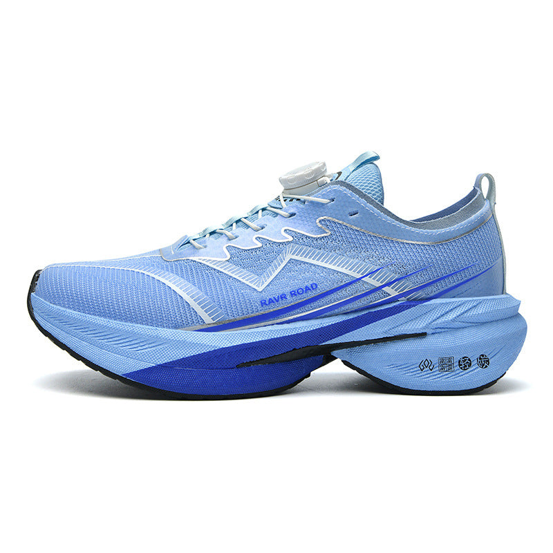 Summer New Hollow Breathable Rotating Buckle Racing Running Shoes Full Palm Carbon Plate Thick Sole Cushioning Sports Shoes
