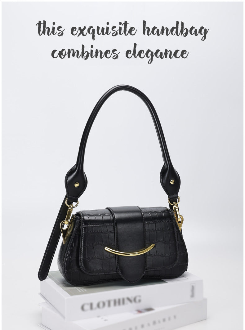 2024Spring Summer New Simple Niche Design Women's Bag Versatile Shoulder Underarm Bag Crocodile Pattern Small Square Bag Crossbody Bag