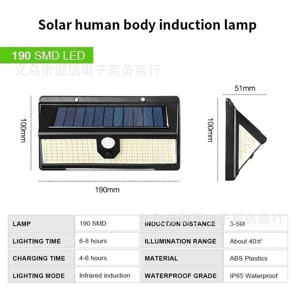 New solar light outdoor wall lamp190LED Human Body Sensor Garden Light Three-Sided Emitting Small Street Light with Colorful Lights