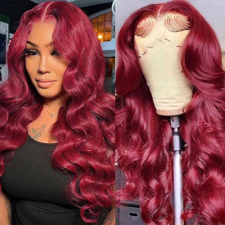13*4*1Lace Wig New Product European and American Style Burgundy Long Curly Hair Women's Wig Wholesale
