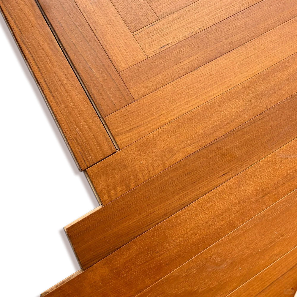 14mm Engineered Teak Herringbone Wood Flooring | Stable Construction | Custom Surface for Residential Outdoor Exterior Use |