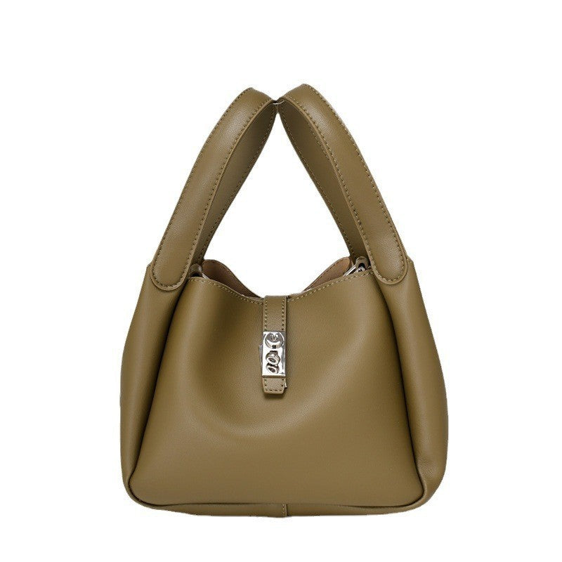 New Style Cowhide Vegetable Basket Bag for Women2024Summer Simple Fashion Large Capacity Single Shoulder Crossbody Bag Niche Lazy Style