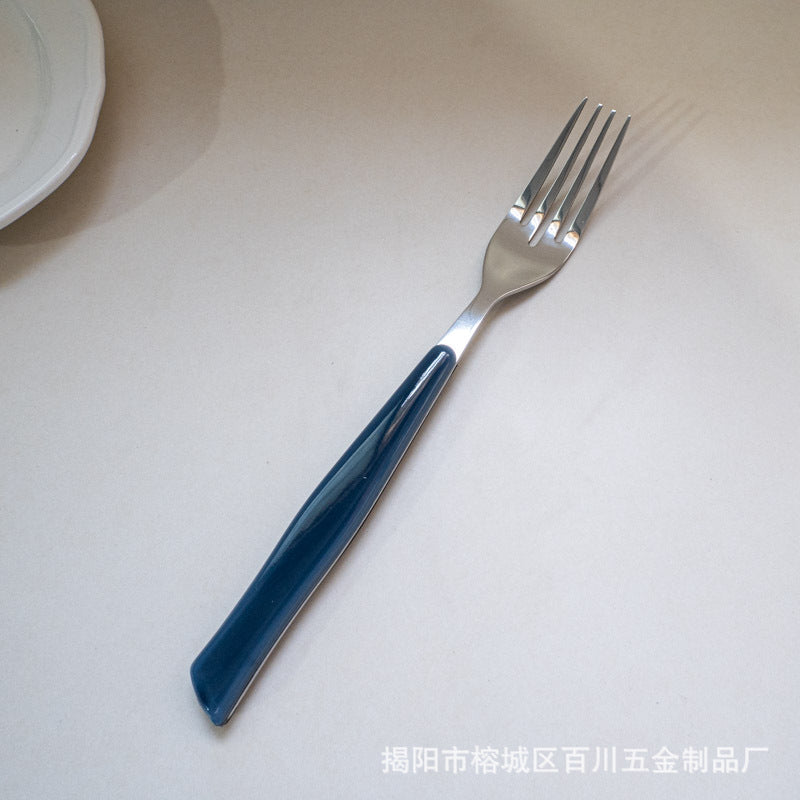 Gift Tableware5Main Stainless Steel Knife Fork Spoon Plastic Handle Hotel Real Tableware Western Knife Fork Spoon Set