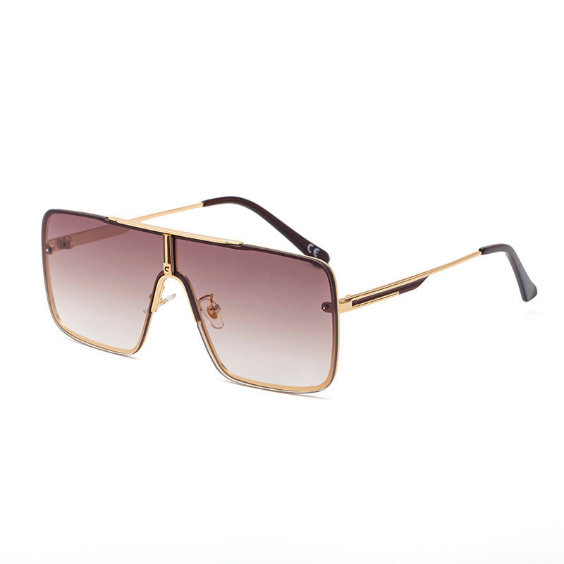New Large Frame Sunglasses for Men Metal Frame One-piece Fashion Internet Celebrity Square Frame Glasses Trendy Sun Protection Driving Sunglasses