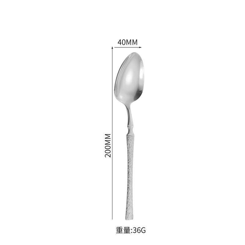 410Stainless Steel Cutlery Hotel Restaurant Hammered Knife Fork Spoon Set Western Small Waist Bark Pattern Steak Knife Fork