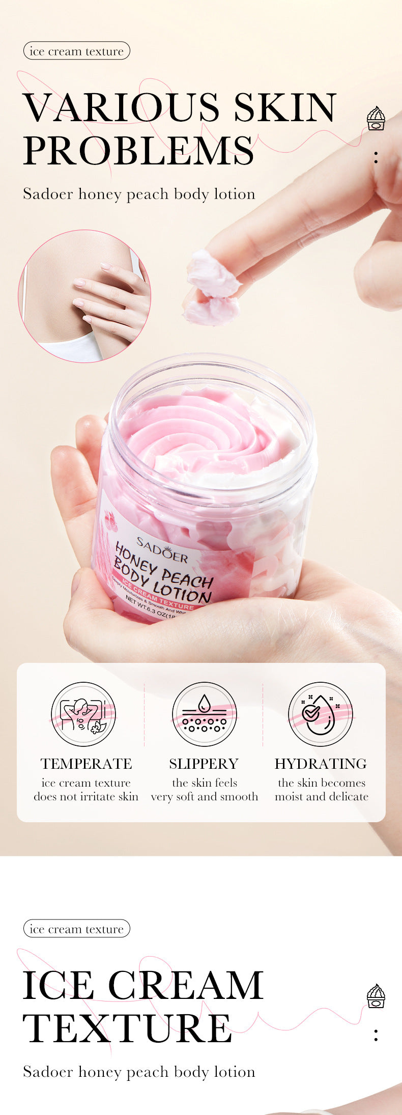 Peach Ice Cream Body Lotion SADOER Moisturizing and Hydrating Body Lotion  Wholesale