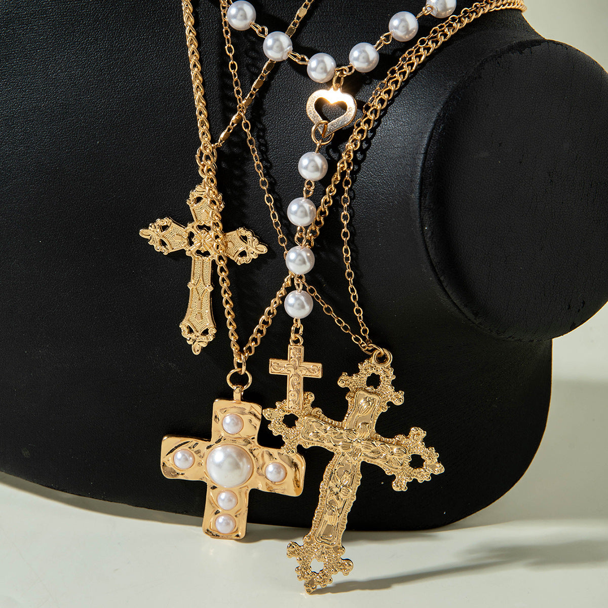 European and American Retro Hollow Diamond Cross Pendant Necklace Gothic Style Black Layered Wear Y Type Necklace