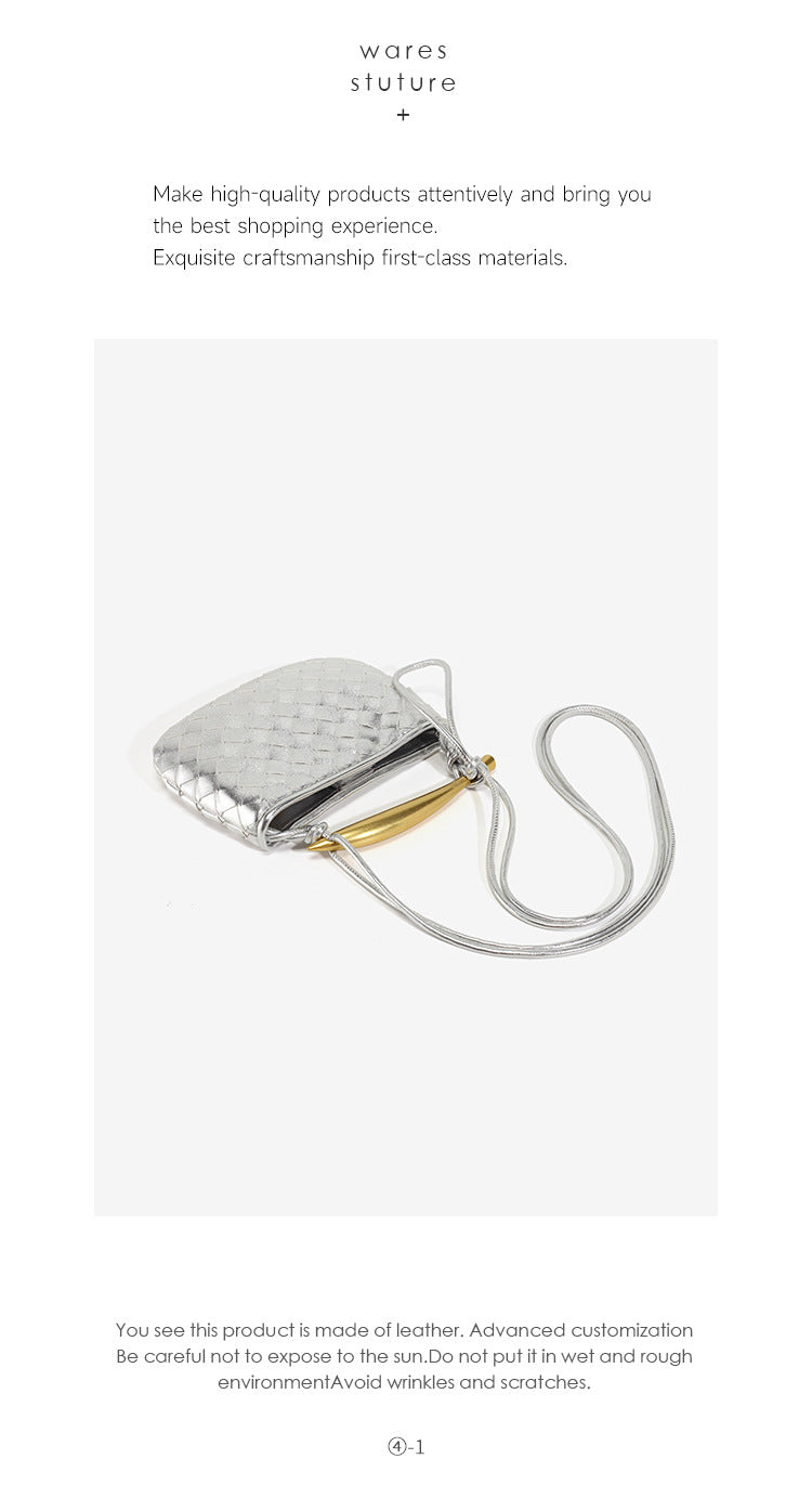 European and American Handmade Woven Bag Sardine Bag Niche Design Dumpling Bag Women's Metal Handbag Shoulder Bag Crescent Bag