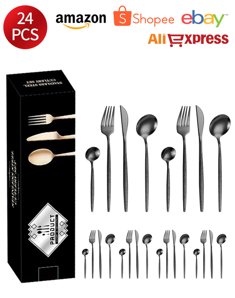 Stainless Steel Cutlery Western Knife Fork Spoon Restaurant Steak Knife Fork Hammer Pattern Portugal24Set