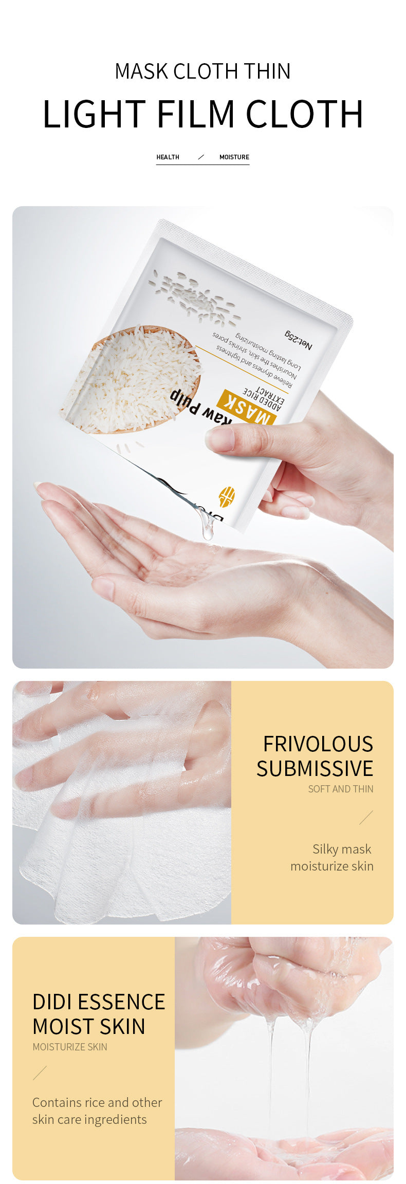 Rice Puree Mask BIOAOUA Hydrating Moisturizing Tablets   Wholesale OBO