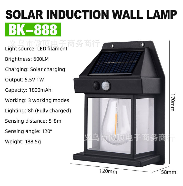 New Solar Light Outdoor Human Body Sensor Light Waterproof Street Light Tungsten Wall Light Garden Courtyard Night Light