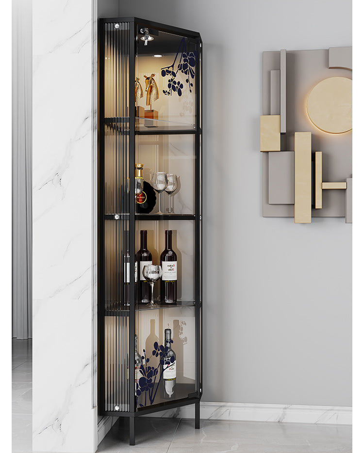 High-End Light Luxury Glass Corner Cabinet Modern Minimalist Living Room Wall Corner Cabinet Triangle Storage Cabinet Sideboard Wine Cabinet