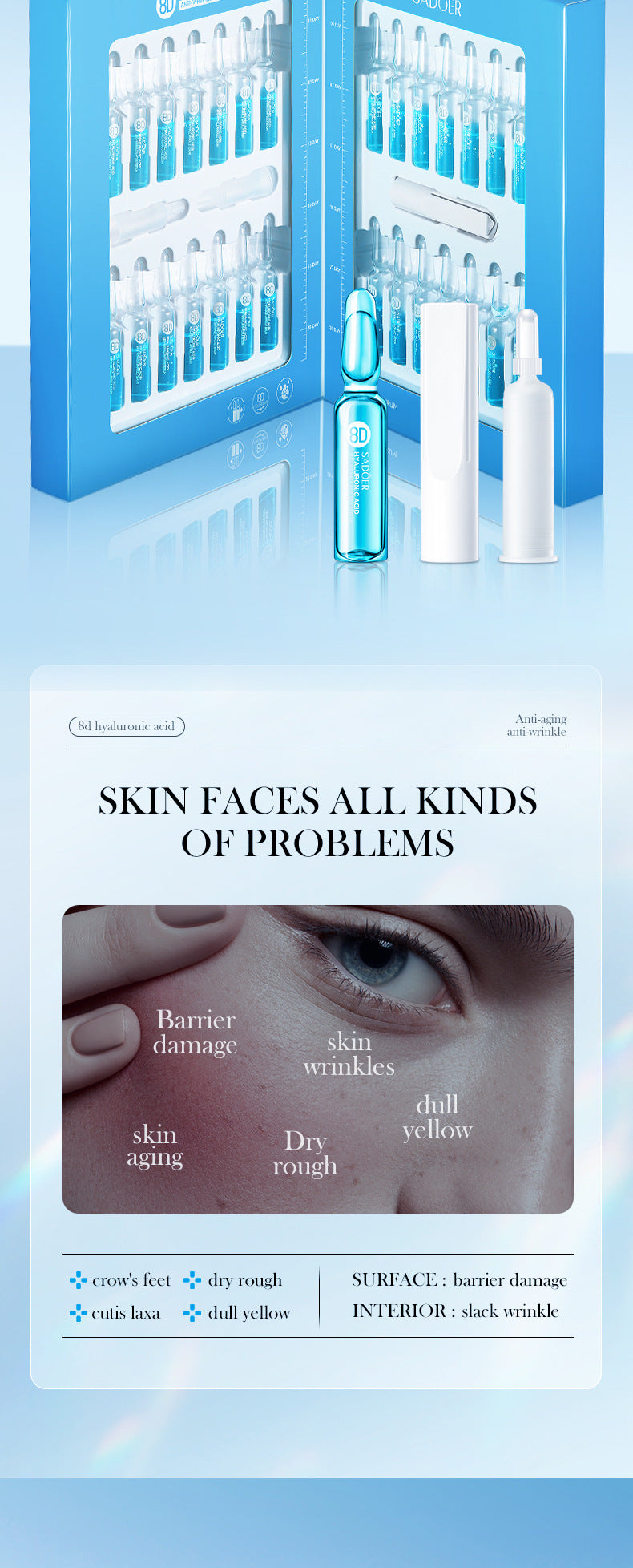 Hyaluronic Acid Face Cream SADOER8D Anti-wrinkle Hydrating Nourishing Face Cream Moisturizing and Rejuvenating  Foreign Trade Wholesale