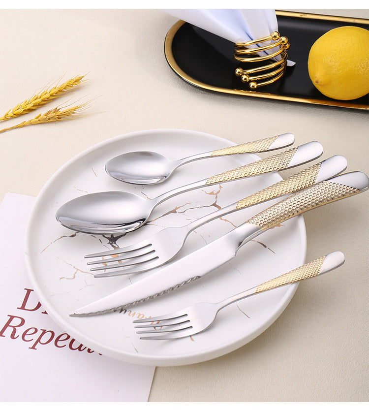 410Stainless Steel Star Diamond Western Steak Knife Fork Spoon Middle Eastern Titanium Coated Hotel Cutlery Knife Fork Spoon Partial Gold