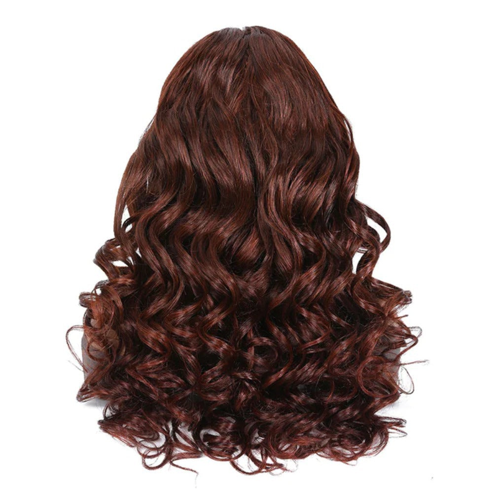 13*4Amazon European and American Wig Women's Synthetic Fiber Front Lace Long Curly Hair wig Reddish Brown Big Wave Headband