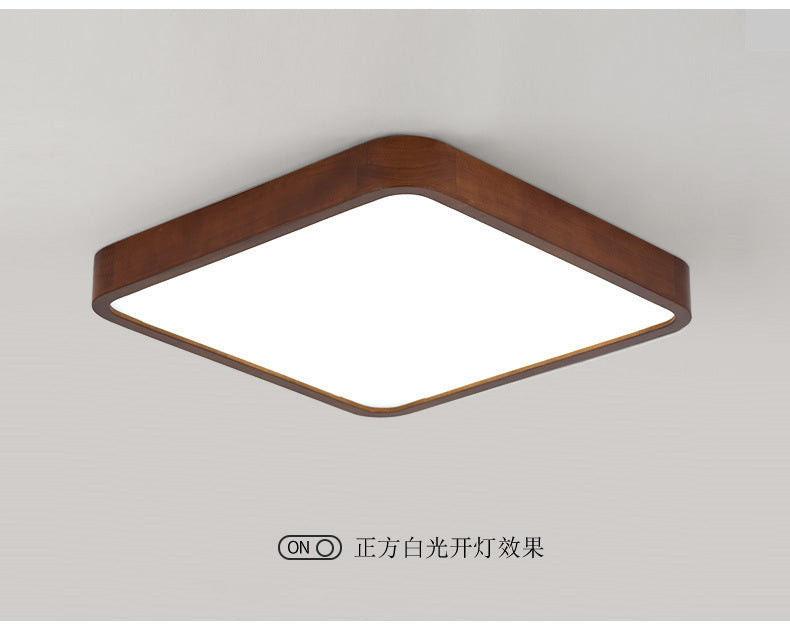 New Chinese Style Ceiling Light for Bedroom, Round Modern Simple Walnut Color Solid Wood Nordic Room LED Lamp
