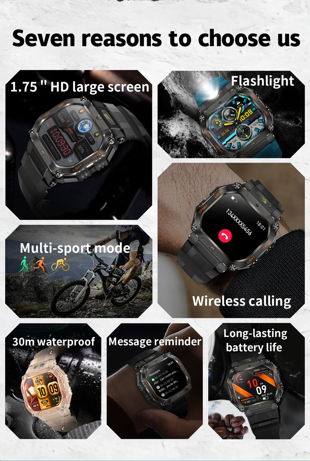HT34Smart Watch Bluetooth Call True Heart Rate Step Sleep Monitoring3ATM Waterproof Outdoor Sports Three-Proof