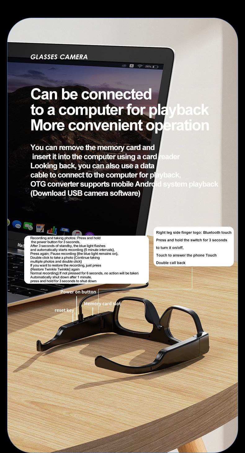 AI Glasses mate2Black Technology Translation Bluetooth Glasses Camera Photo Outdoor Windproof Card Insert Video Glasses