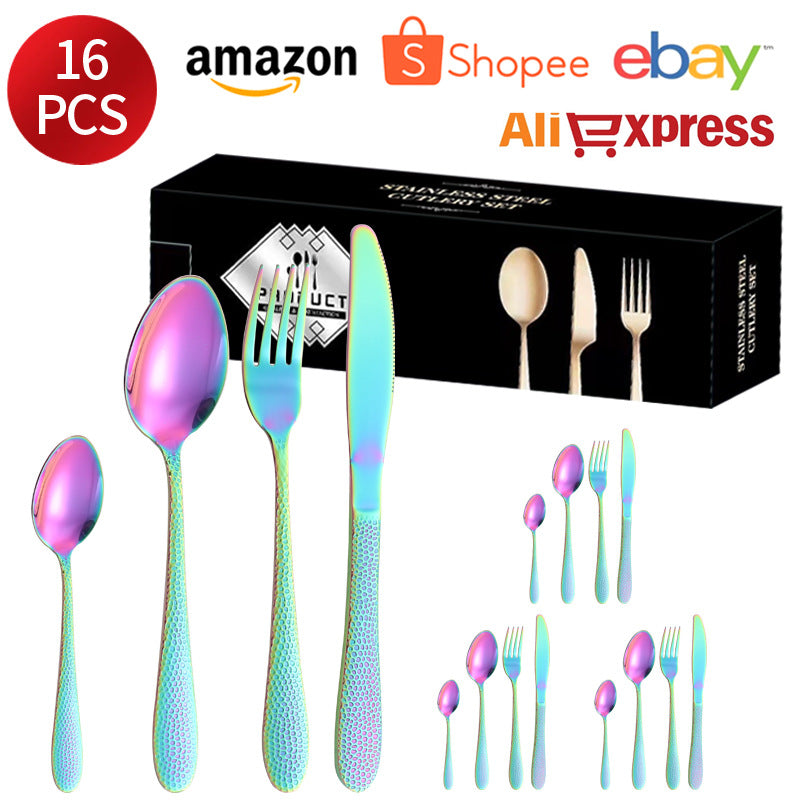 410Stainless Steel Tableware Hotel Restaurant Hammered Knife Fork Spoon24Set of Western Steak Knives and Forks