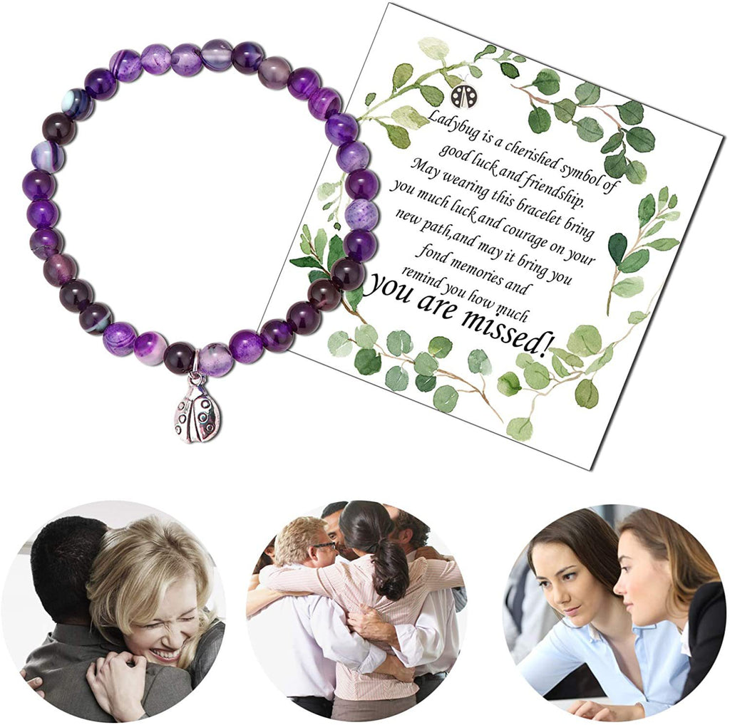 Women's Tianhe Stone Ladybug Bracelet6mm Beaded Pink Quartz Lapis Lazuli Jewelry Bracelet Purple Agate Seven-Star Ladybug Bracelet