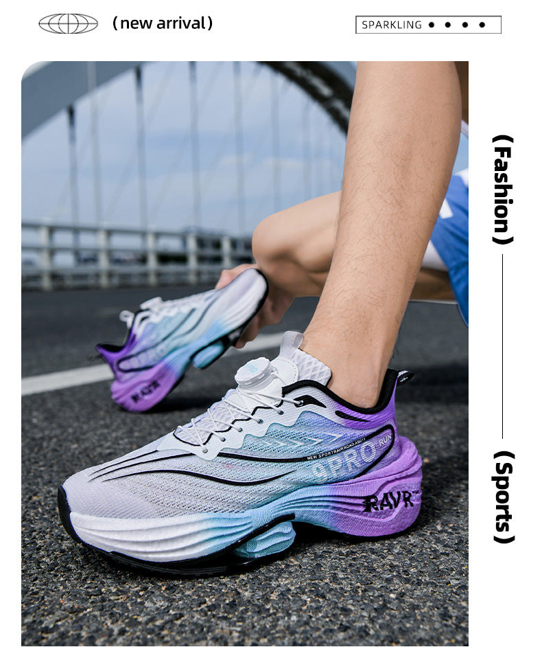 2025Autumn Winter New Breathable Double Mesh Knob Buckle Sports Shoes Couple High Elastic Popcorn Soft Bottom Carbon Plate Running Shoes