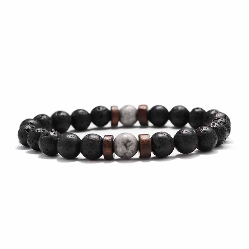 European and American Men's White Pine Blue Dot Bracelet Natural Stone8mm Bracelet Accessories Red Pine Volcanic Stone Spacer Bracelet