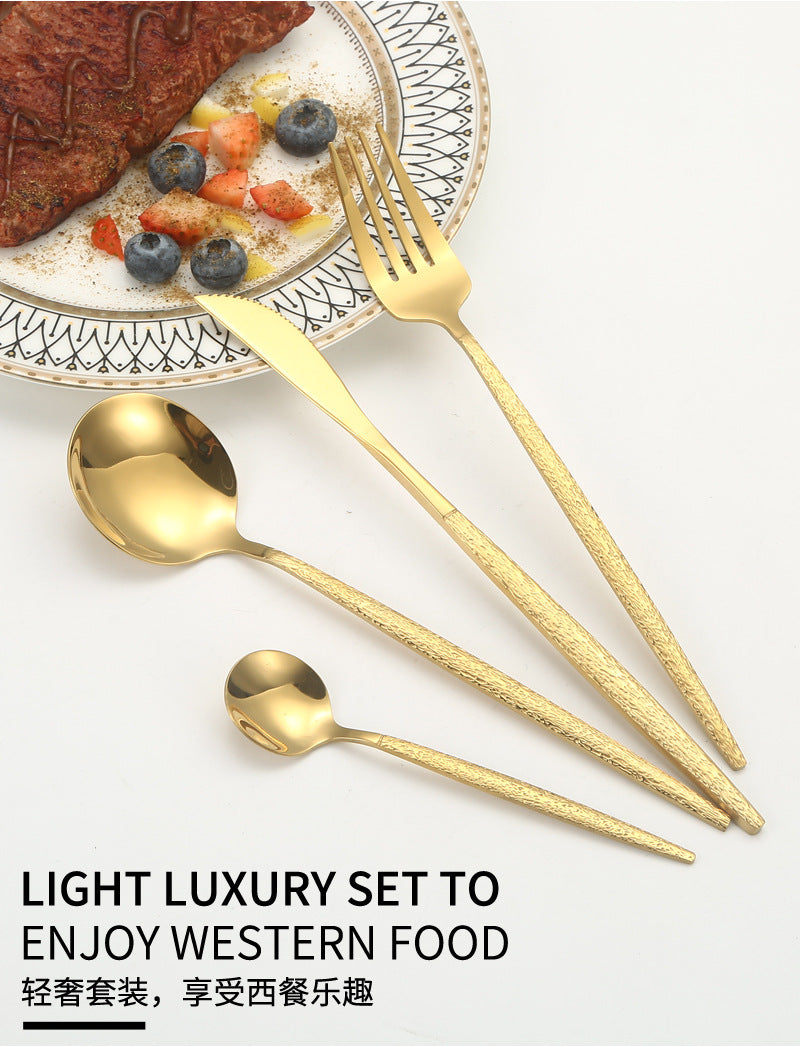 Stainless Steel Cutlery Western Knife Fork Spoon Restaurant Steak Knife Fork Hammer Pattern Portugal24Set
