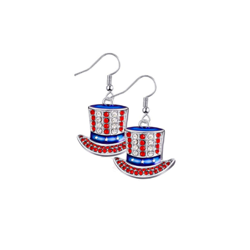 Women's Independence Day Alloy Earrings Red White Blue USA Letter Star Party Personality Wing Oil Drop Alloy Earrings