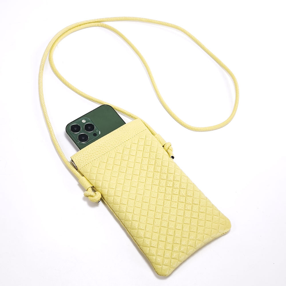 Genuine Leather Phone Bag for Women, Crossbody Small Bag, New Woven Pattern Vertical Style, Lightweight Mini Cowhide Walking Bag