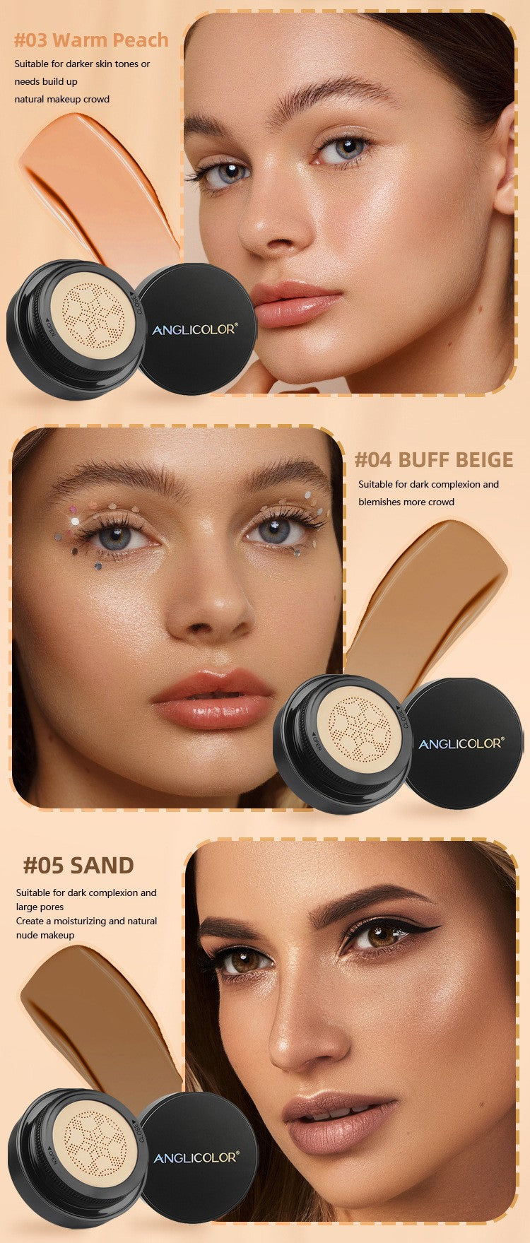 Anglicolor Mushroom Head Air Cushion CC Concealer Foundation Liquid Primer Sweatproof BB Shuangdai Hair